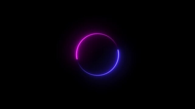 Round circle picture frame with two tone neon color shade motion graphic on isolated black background. Blue and pink light moving for overlay element. 4K footage video effect seamless loop.