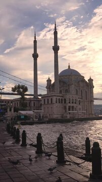 Istanbul Travel Scene with Ortakoy Mosque at Golden Hour