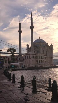 Golden Hour at Ortakoy Mosque Along the Bosphorus in Istanbul