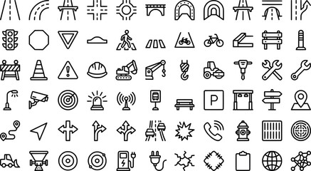 Naklejka premium Set of road and construction line icons transparent background