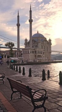 Ortakoy Mosque and Bosphorus Waterfront in Istanbul Turkey