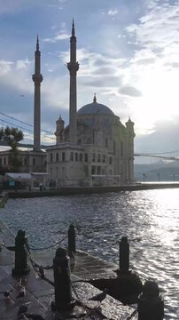 Ortakoy Mosque and Bosphorus Waterfront in Istanbul Turkey
