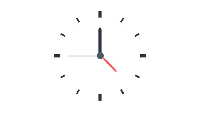 Modern minimalist analog clock face with hour minute and second hands timepiece minimalist measurement schedule deadline planning appointment isolated duration business precision