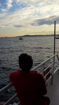 Solo Traveler on Bosphorus Boat Ride in Istanbul Turkey