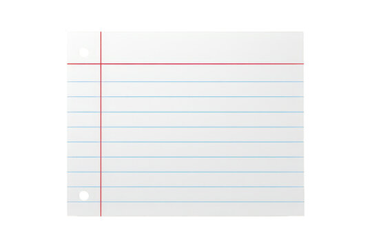 Lined notebook paper blank sheet with holes for spiral binder template, education and writing concept, transparent background