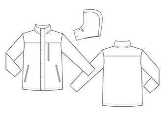Mens jacket with removable hood and button clasp © Olesya