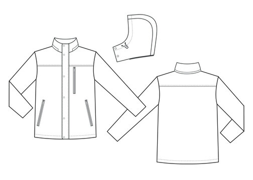 Mens jacket with removable hood and button clasp