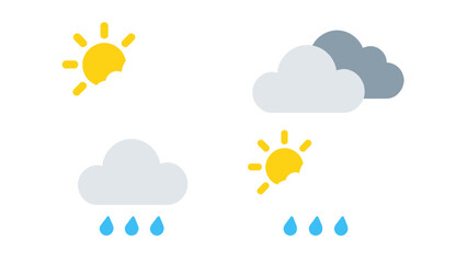 Obraz premium Set of simple weather forecast icons with sun, clouds and rain