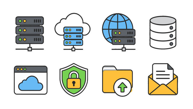 Web hosting and cloud services editable line icon set