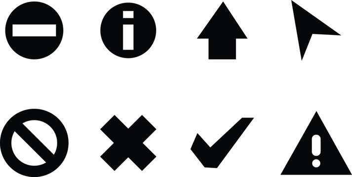 Collection of basic black and white icons for user interface design