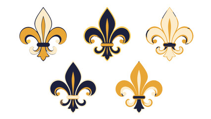 Set of decorative fleur de lis symbols in gold and dark blue © Andrei