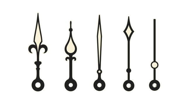 Set of vintage clock hands in black isolated on white