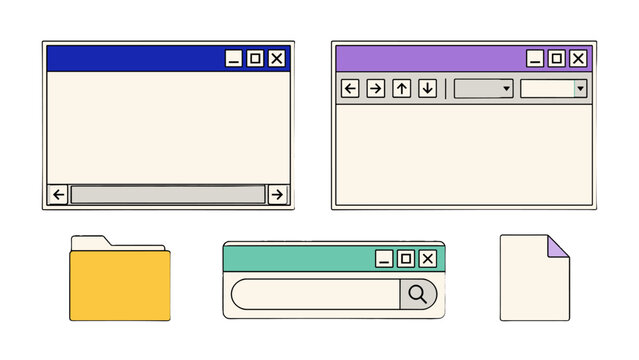 Retro computer interface windows and desktop element set
