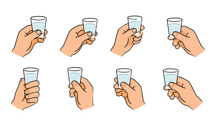 Set of hands holding shot glasses in cartoon vector style © Andrei