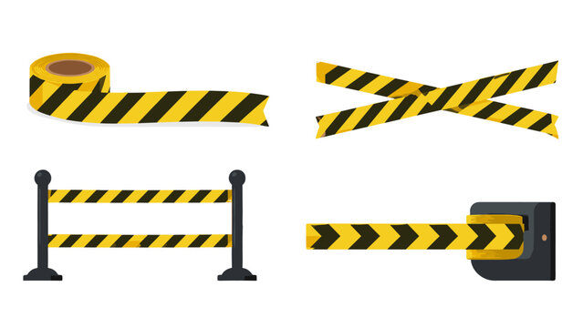 Yellow and black caution tape and barrier set vector illustration