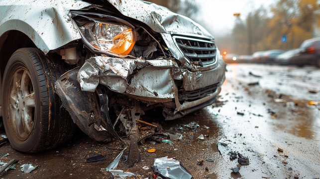 Car accident, vehicle collision, head-on crash, frontal impact, damaged cars, vehicle wreckage, automobile disaster, insurance claim, accident documentation, forensic investigation