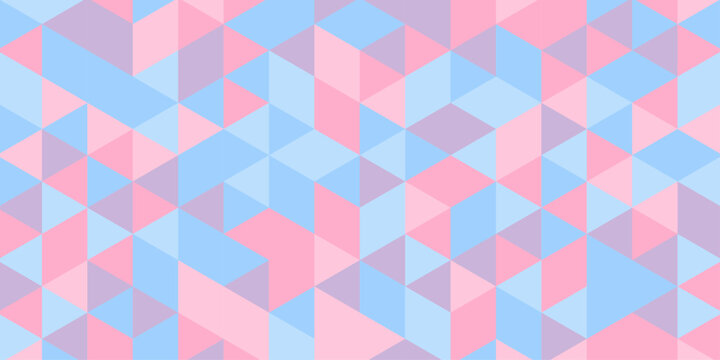Abstract geometric triangle pattern background with pastel pink, blue and purple mosaic shapes, seamless low poly grid backdrop illustration for modern graphic web cover packaging and design.