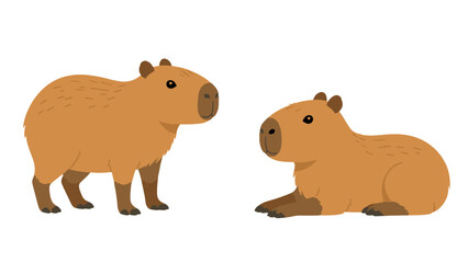 Fototapeta premium Cartoon capybara pair in simple flat vector style