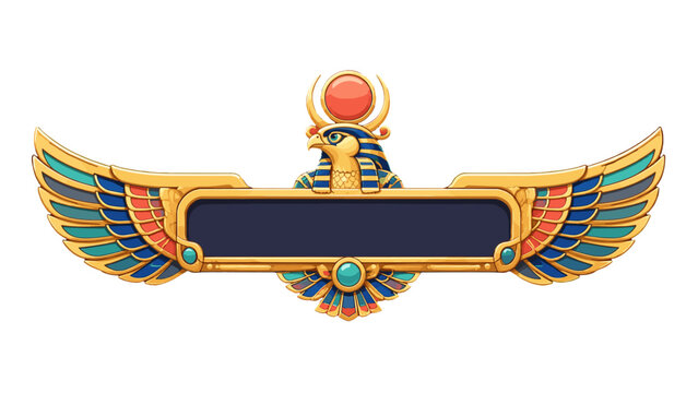 Golden winged Egyptian ornament banner with falcon motif