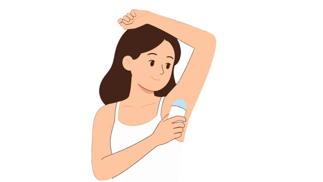 Woman applying deodorant to underarm in simple flat illustration
