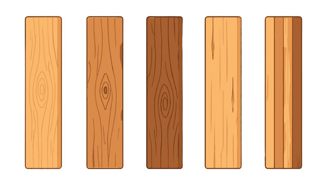 Set of cartoon wooden planks with grain texture