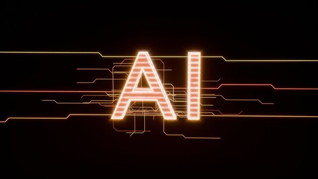 Brightening capital AI glowing as neon traces sliding inward on dark backdrop, forming title