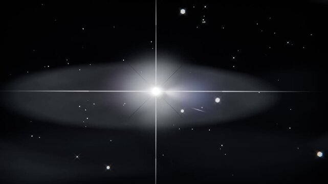Black frame fading, revealing torus and flaring star in virtual space, crosshair aligning for focus
