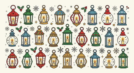 Fototapeta premium Christmas Lanterns Collection, Festive Winter Decoration, Holiday Lights Design