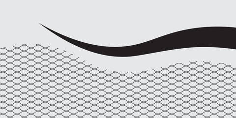 Abstract minimalist background with black wavy swoosh line and fish scale pattern on light gray backdrop. © Hery