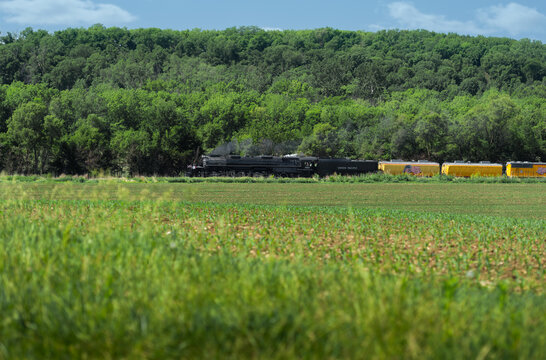 MARSHALLTOWN IOWA USA &ndash; JUNE 1 2026: Union Pacific Big Boy trains moves through Iowa landscape