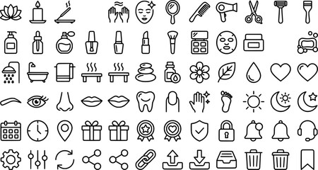 Naklejka premium Set of beauty, spa and wellness line icons, skincare and personal care symbols isolated on white background transparent background