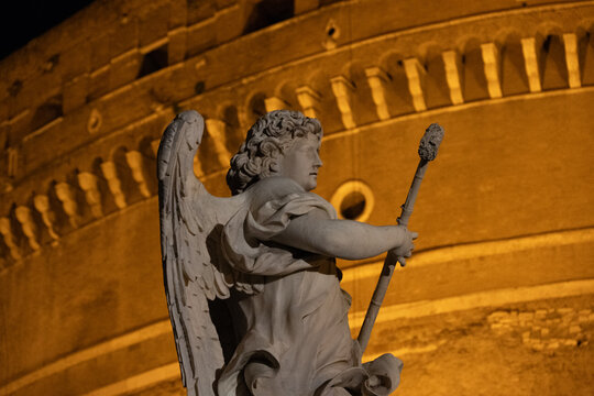 Angel Statue with Spear at Castel Sant Angelo Rome at Night