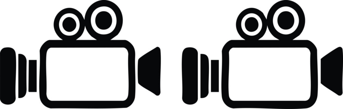 Two black and white simple of vintage cameras cinema symbol sign