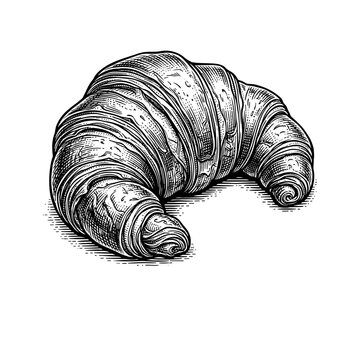 Fresh butter croissant. Detailed vintage engraving vector sketch, monochrome woodcut SVG illustration isolated on white background