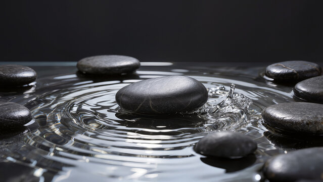 Minimalist Pure Artesian Water Ripples On Dark Stones