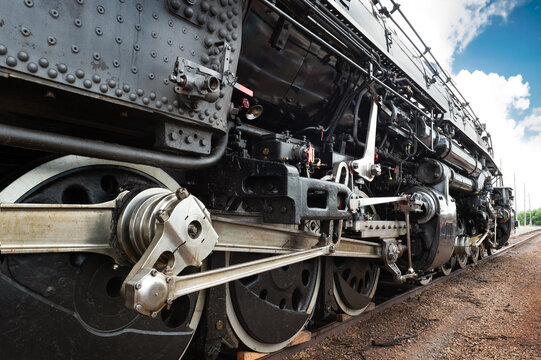 Side of Vintage Steam Locomotive Looking Forward