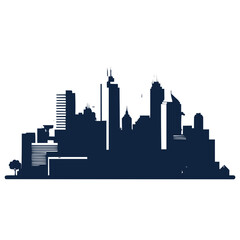 Obraz premium Modern City Skyline Silhouette - Dark Blue Buildings and Towers on White Background