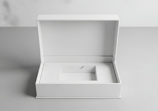 Minimalist Empty Box with Soft Gray Base Against Neutral Monochrome Backdrop