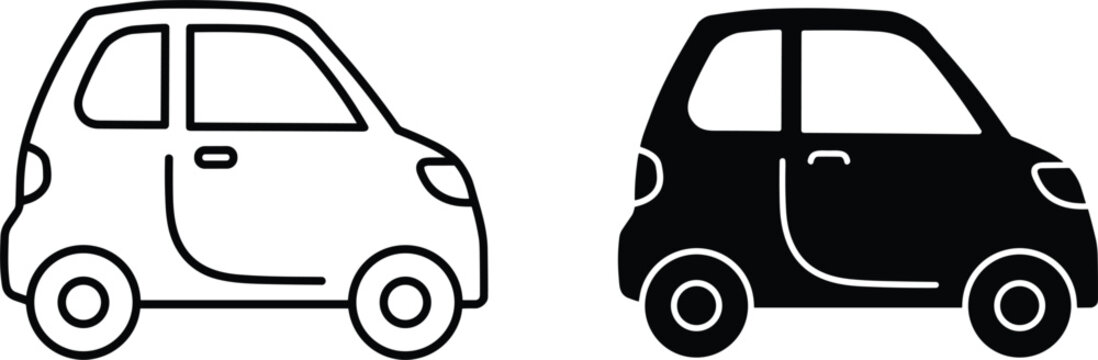 Compact Micro Car Icon Collection, Small City Vehicle Vector Illustration Set for Urban Transportation and Automotive Design