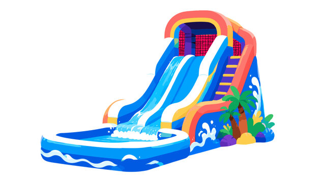 Inflatable water slide park ride vector illustration