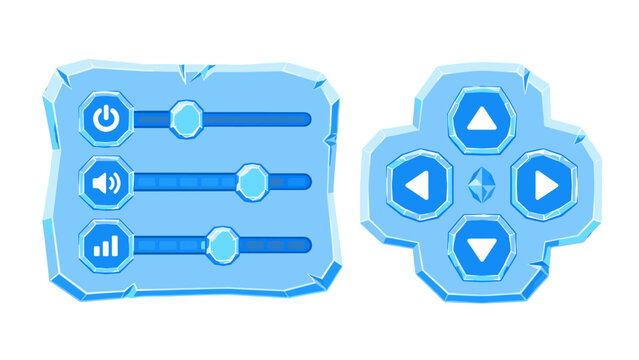 Blue ice game interface controls with sliders and arrow pad