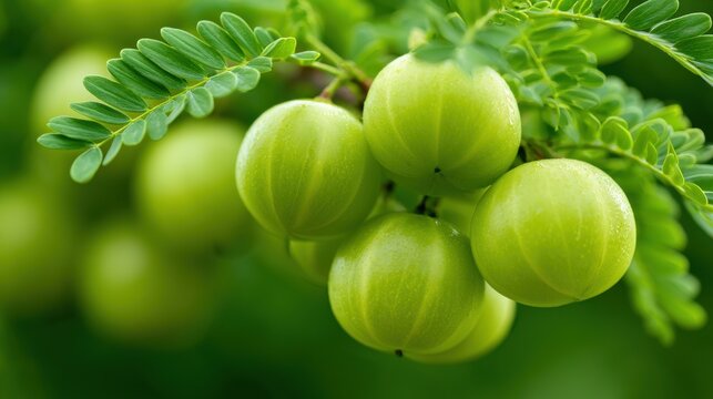 Fresh organic Indian gooseberry amla fruits on the tree