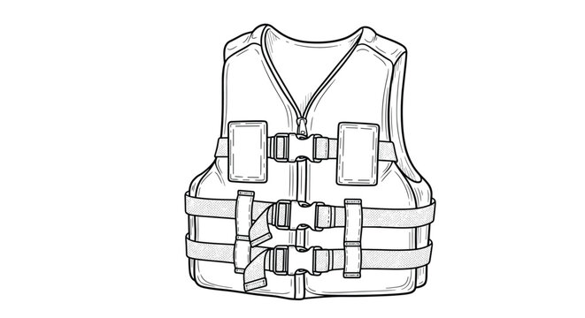 Hand drawn sketch of a professional life jacket buoyancy aid vest for safety and water sports activities.