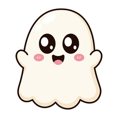 Fototapeta premium Cute Kawaii Ghost Cartoon Icon with Smiling Face