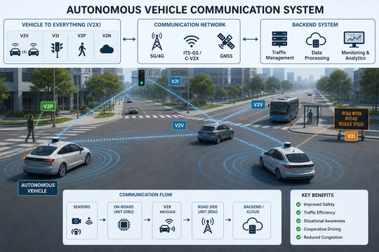 Autonomous Vehicle V2X Communication System Diagram