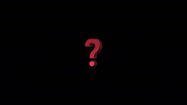 Red question mark icon smoothly rotating on transparent background alpha channel. Glossy minimalist motion graphics element for FAQ, help desk, support, quiz, or online test.