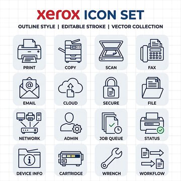 Xerox icon set with outline style for business