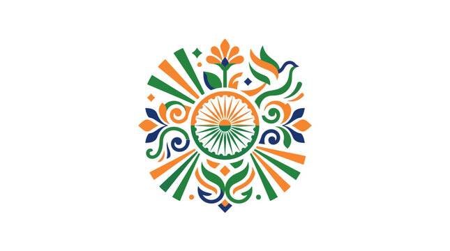 Indian Republic Day Emblem with Ashok Chakra, Dove, and Floral Elements
