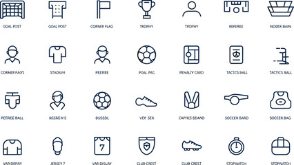 Collection of outline icons related to soccer and sports © Priyom