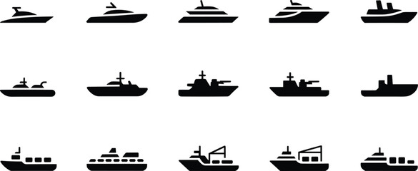 Collection of Ship and Boat Silhouette Icons vessel © Priyom